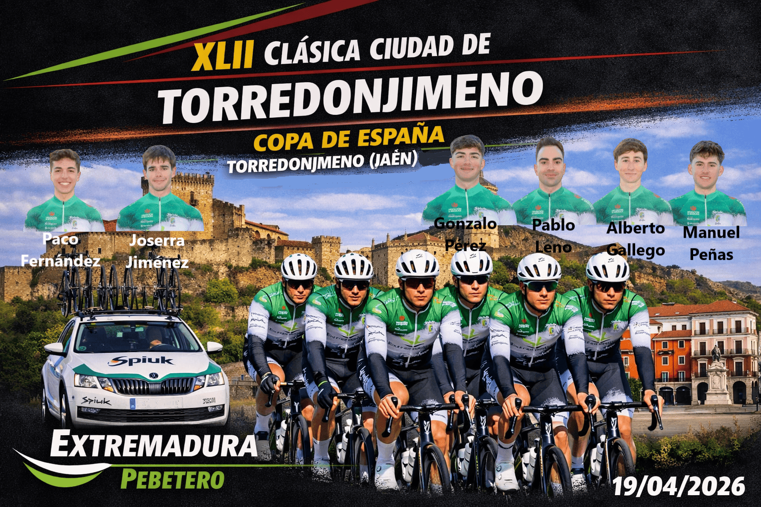 Equipo Extremadura Pebetero compitiendo en carretera en una clásica nacional