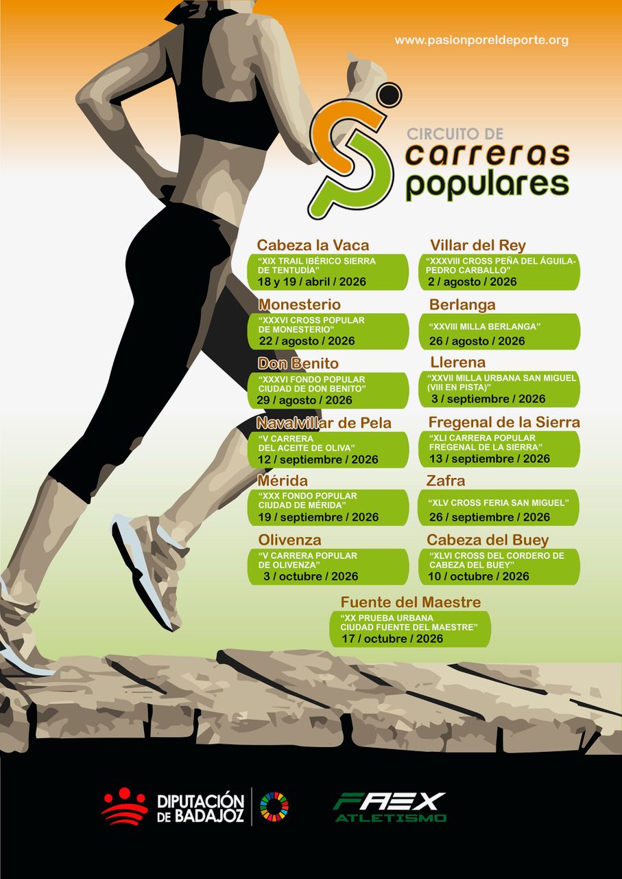 Imagen promocional del calendario 2026 del Circuito de Carreras Populares de Badajoz