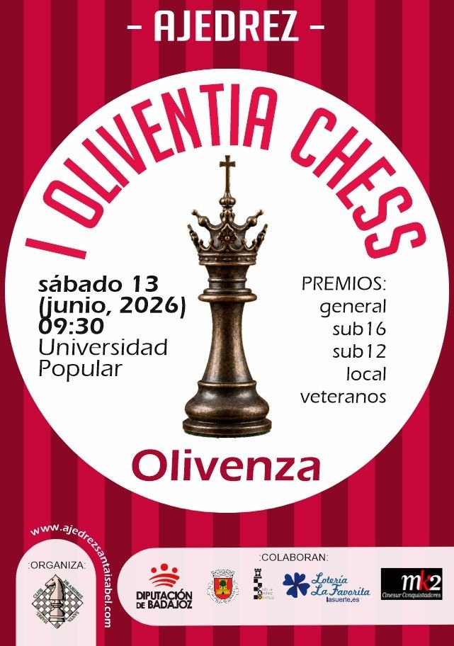 Cartel de la primera edición del Torneo Oliventia Chess en Olivenza
