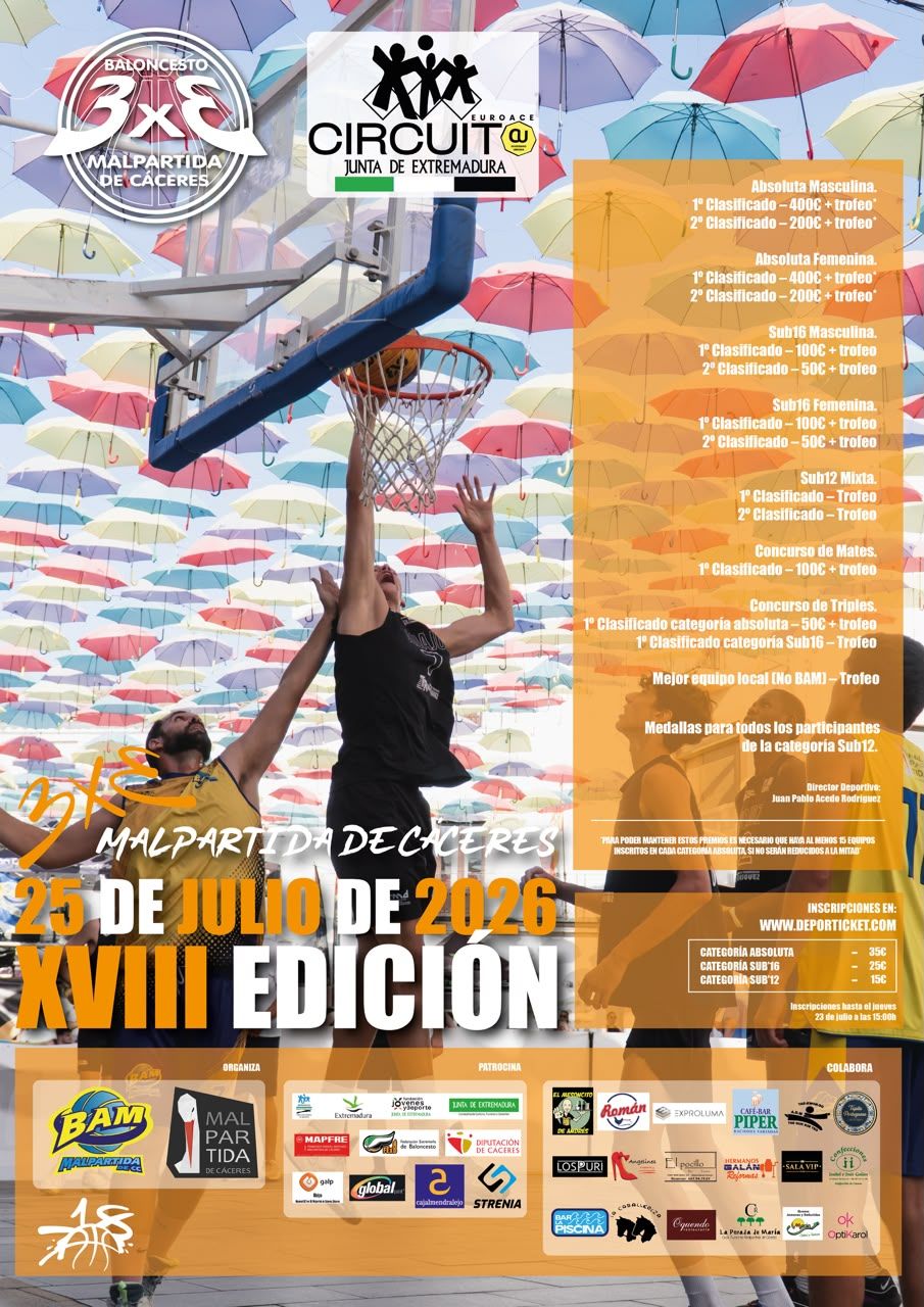 Cartel del 3x3 Baloncesto en la Calle de Malpartida de Cáceres