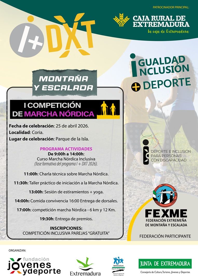 Jornada deportiva inclusiva de marcha nórdica en Coria dentro del proyecto I+DXT